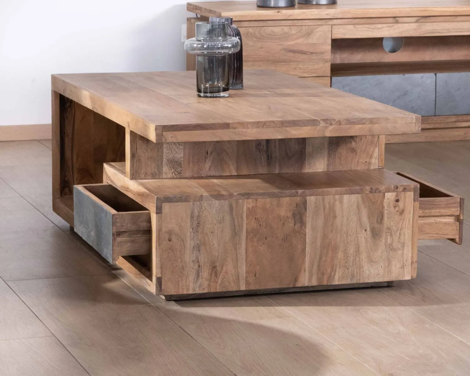 Meuble House Table de salon contemporaine rectangulaire 120x70cm en acacia massif "Paguera" New
