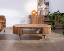 Meuble House Table de salon design arrondi vintage en acacia