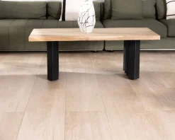 Meuble House Table de salon design en acacia naturel et pieds métal plissés 