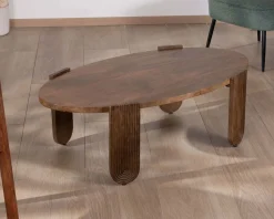 Meuble House Table de salon ovale en manguier pieds cannelés "Loopie" Sale