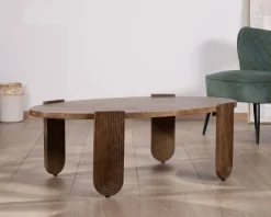 Meuble House Table de salon ovale en manguier pieds cannelés