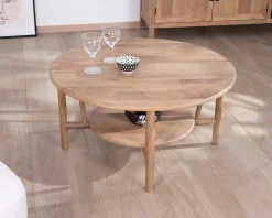 Meuble House Table de salon ronde à double plateau en manguier