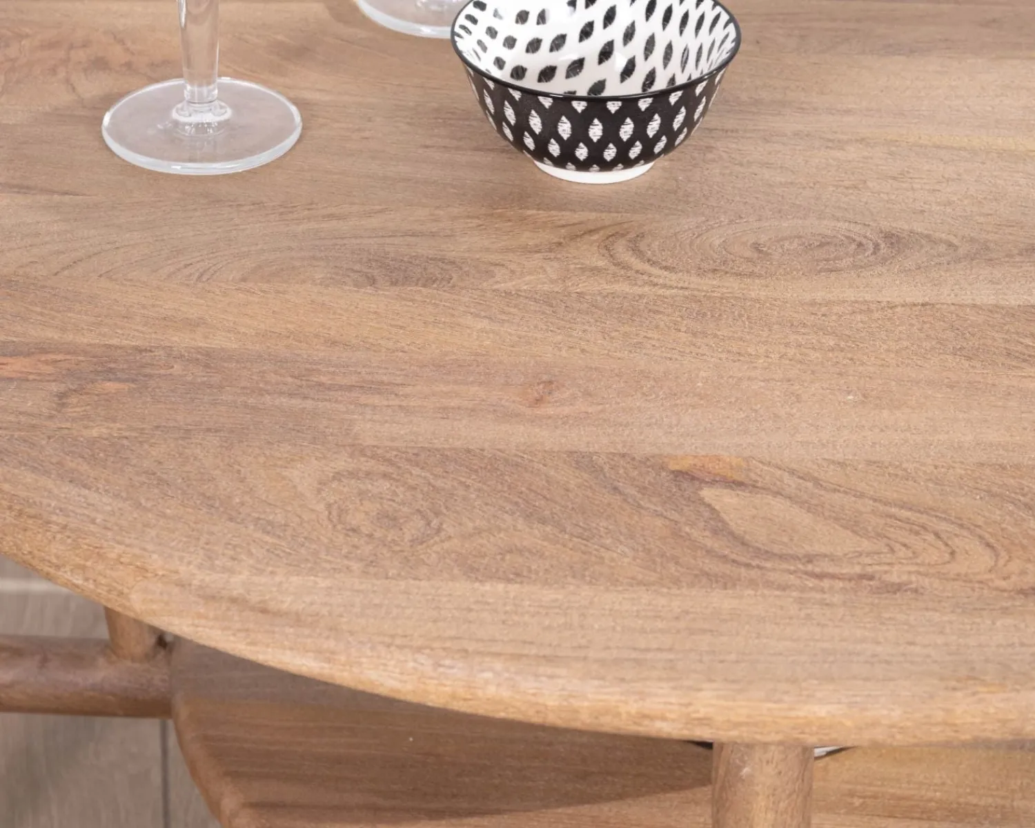 Meuble House Table de salon ronde à double plateau en manguier "Plume" Diamètre 90 cm