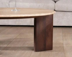 Meuble House Table de salon ronde en travertin et manguier "Archipel" 90 cm Hot