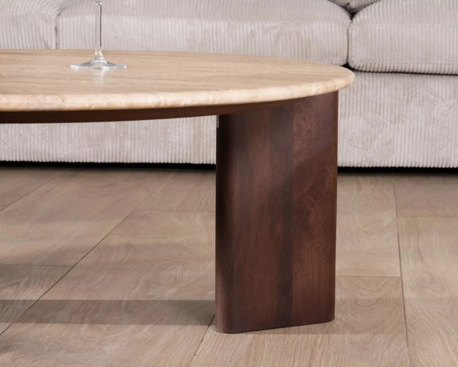 Meuble House Table de salon ronde en travertin et manguier "Archipel" 90 cm Hot