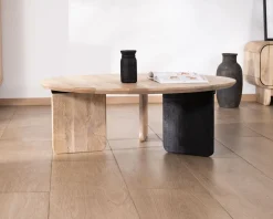 Meuble House Table de salon ronde style épuré "Jappy" 1 pied noir Sale