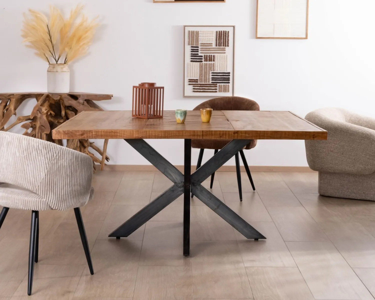 Meuble House Table design carrée métal et bois massif "Bronx" 130x130cm Hot