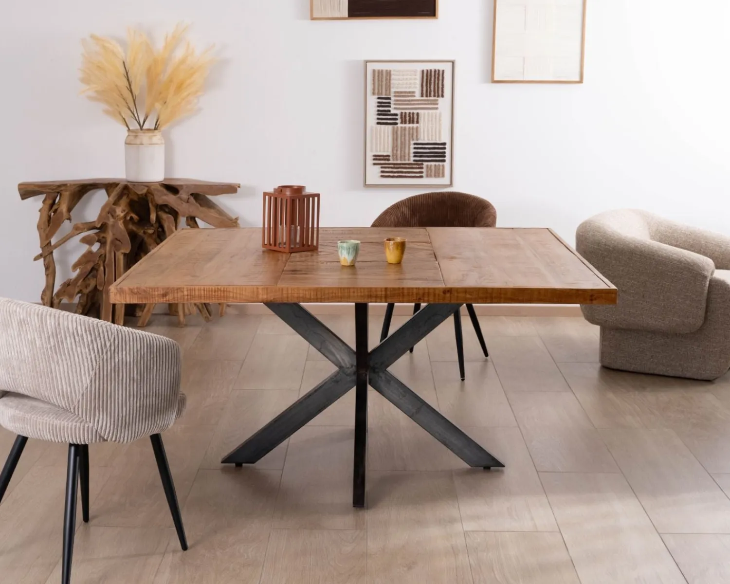 Meuble House Table design carrée métal et bois massif "Bronx" 130x130cm Hot