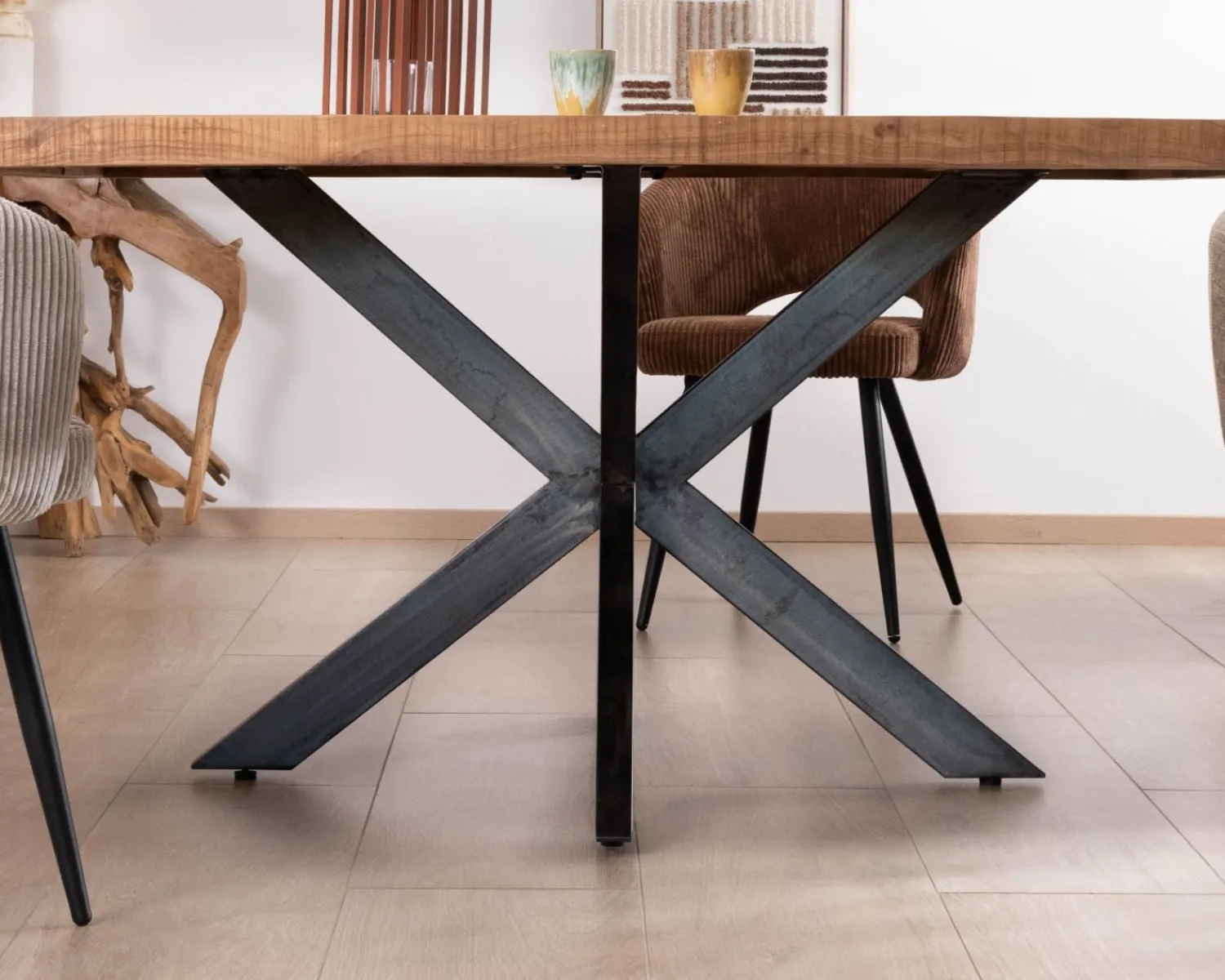 Meuble House Table design carrée métal et bois massif "Bronx" 130x130cm Hot