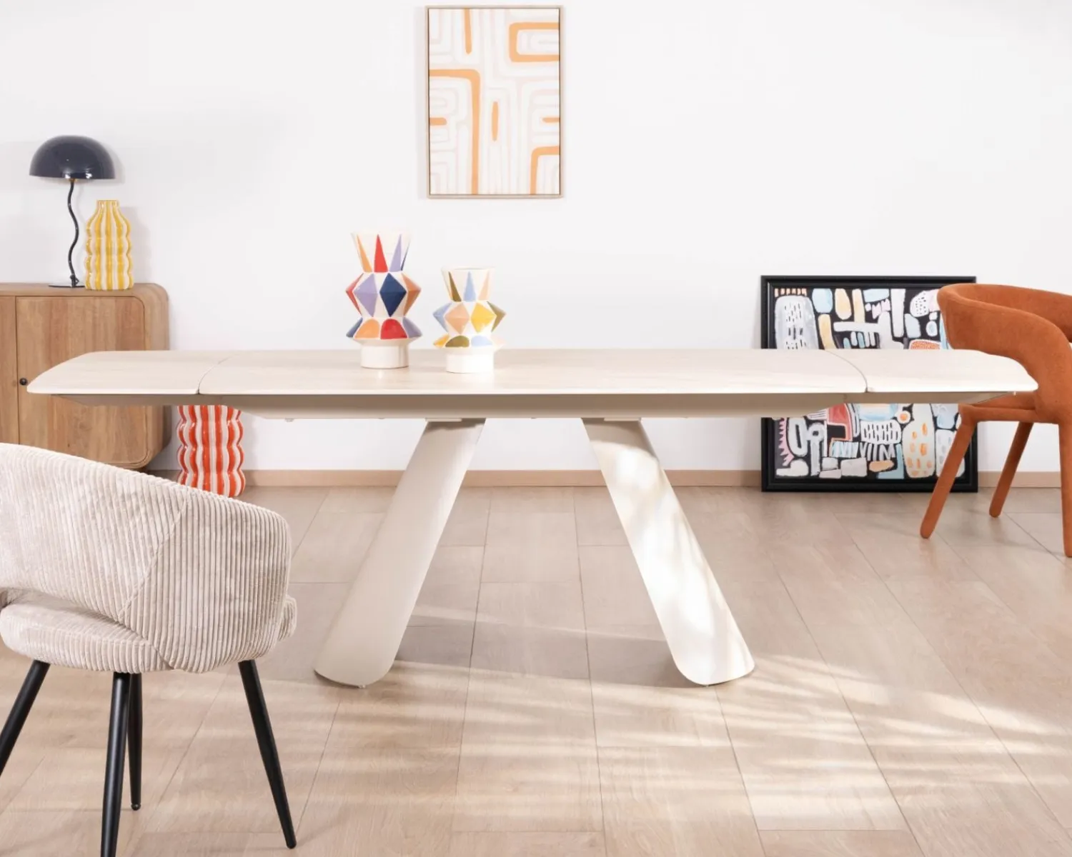 Meuble House Table extensible 160 à 240 cm rétro chic "Amarello" en pierre frittée et métal champagne New