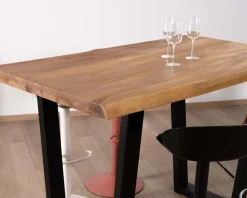 Meuble House Table haute style atelier en teck recyclé massif “Lasia” avec piètement métal noir en U Sale
