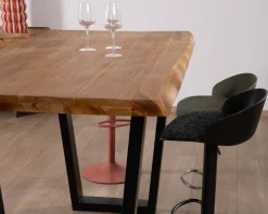Meuble House Table haute style atelier en teck recyclé massif “Lasia” avec piètement métal noir en U Sale