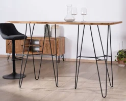 Meuble House Table mange-debout épurée en acacia et pieds métal design