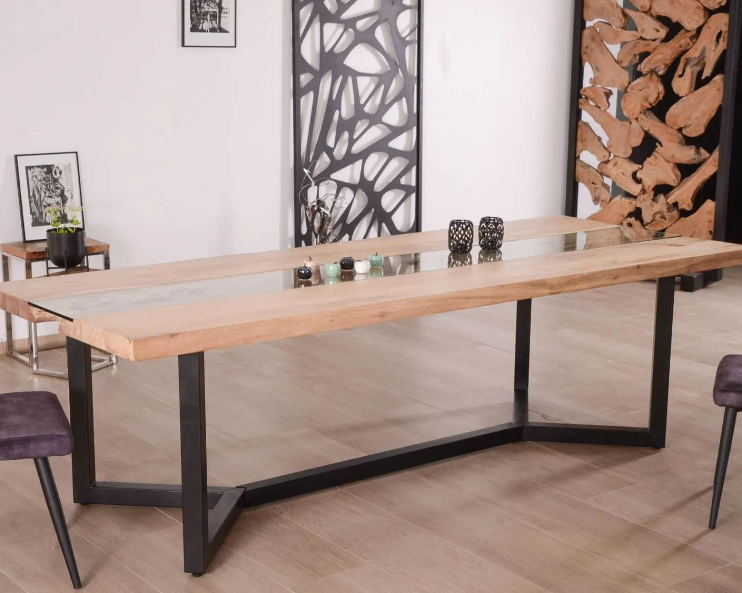 Meuble House Table à manger contemporaine métal, bois et verre "Cassiopée" 280 cm Hot