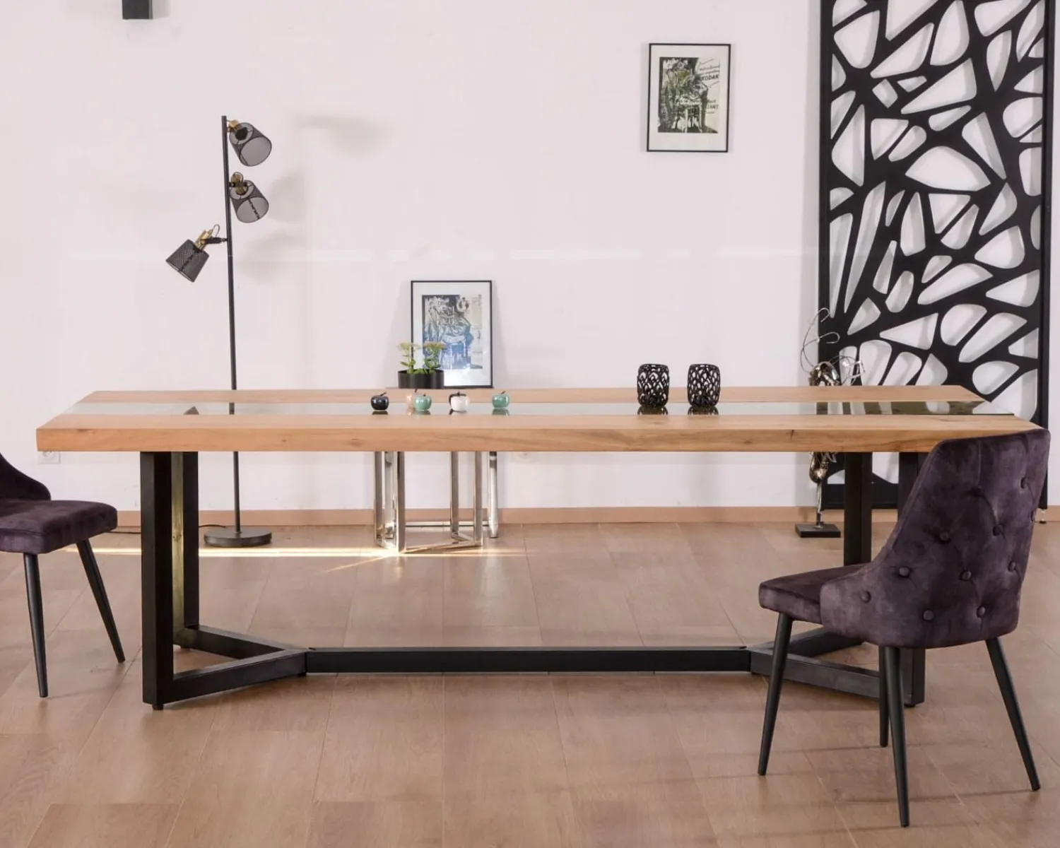 Meuble House Table à manger contemporaine métal, bois et verre "Cassiopée" 280 cm Hot