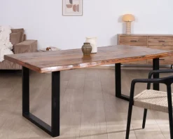 Meuble House Table à manger en bois recyclé et pieds métal noir en U "Alésia" 200 cm Sale