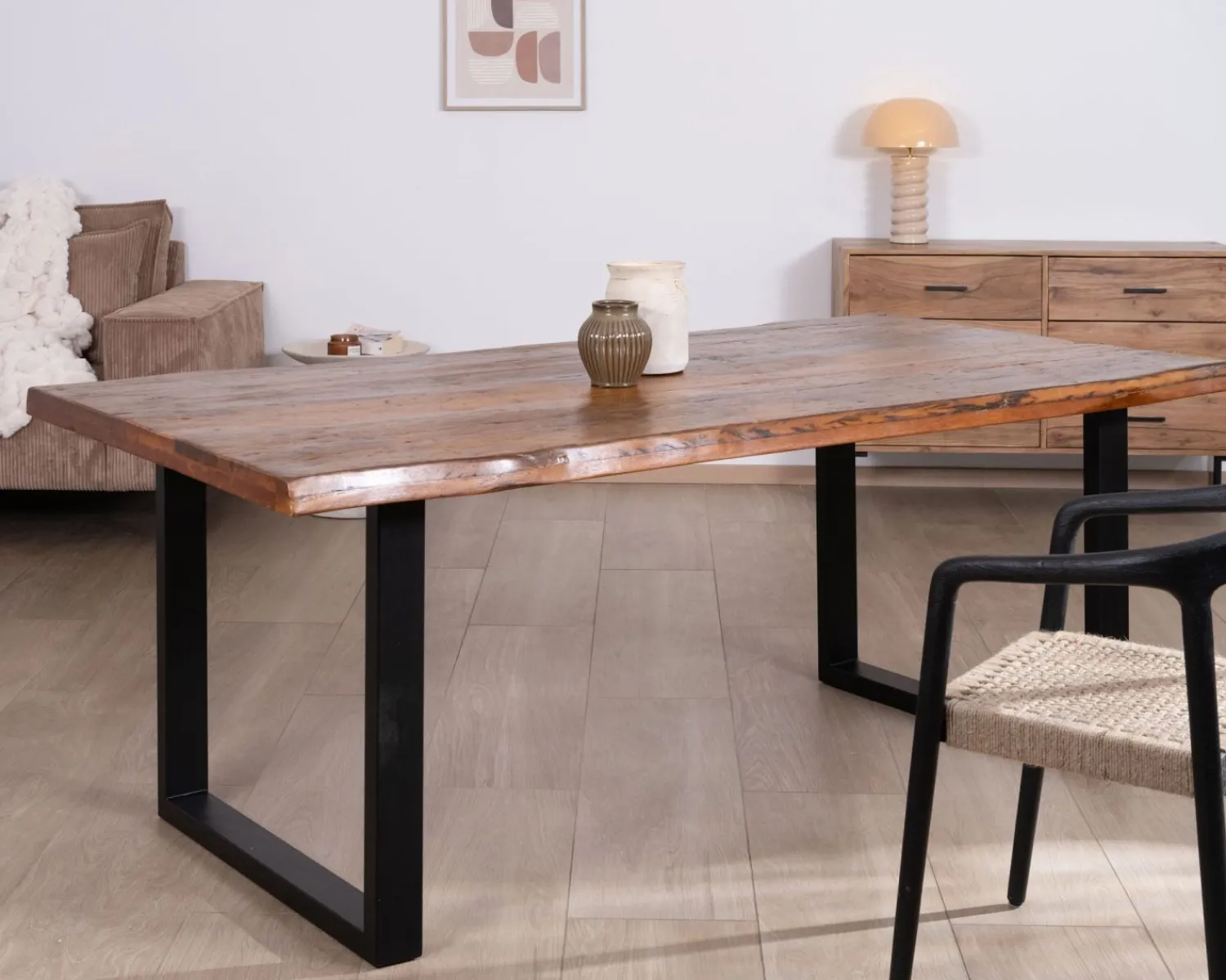 Meuble House Table à manger en bois recyclé et pieds métal noir en U "Alésia" 200 cm Sale