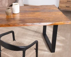 Meuble House Table à manger en bois recyclé et pieds métal noir en U "Alésia" 200 cm Sale