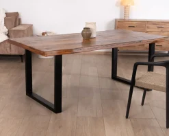 Meuble House Table à manger en bois recyclé et pieds métal noir en U