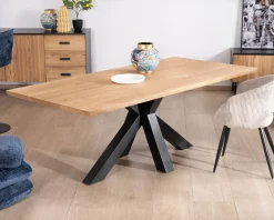 Meuble House Table à manger en frêne massif et pied étoile métal noir "Sydney" 2m Sale