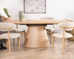 Meuble House Table à manger ovale extensible 160-200 cm aspect chêne
