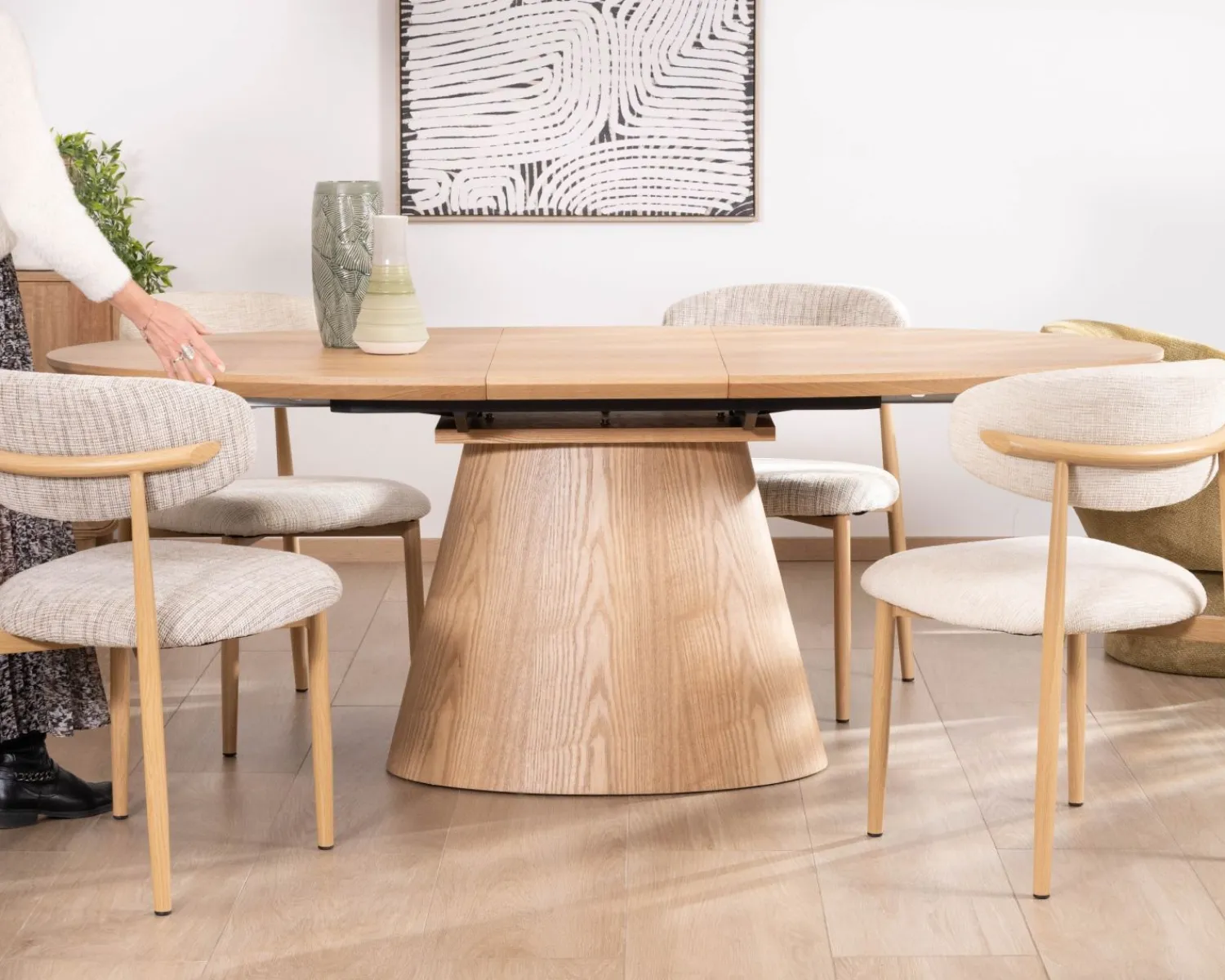 Meuble House Table à manger ovale extensible 160-200 cm aspect chêne "Oria" style contemporain épuré Sale