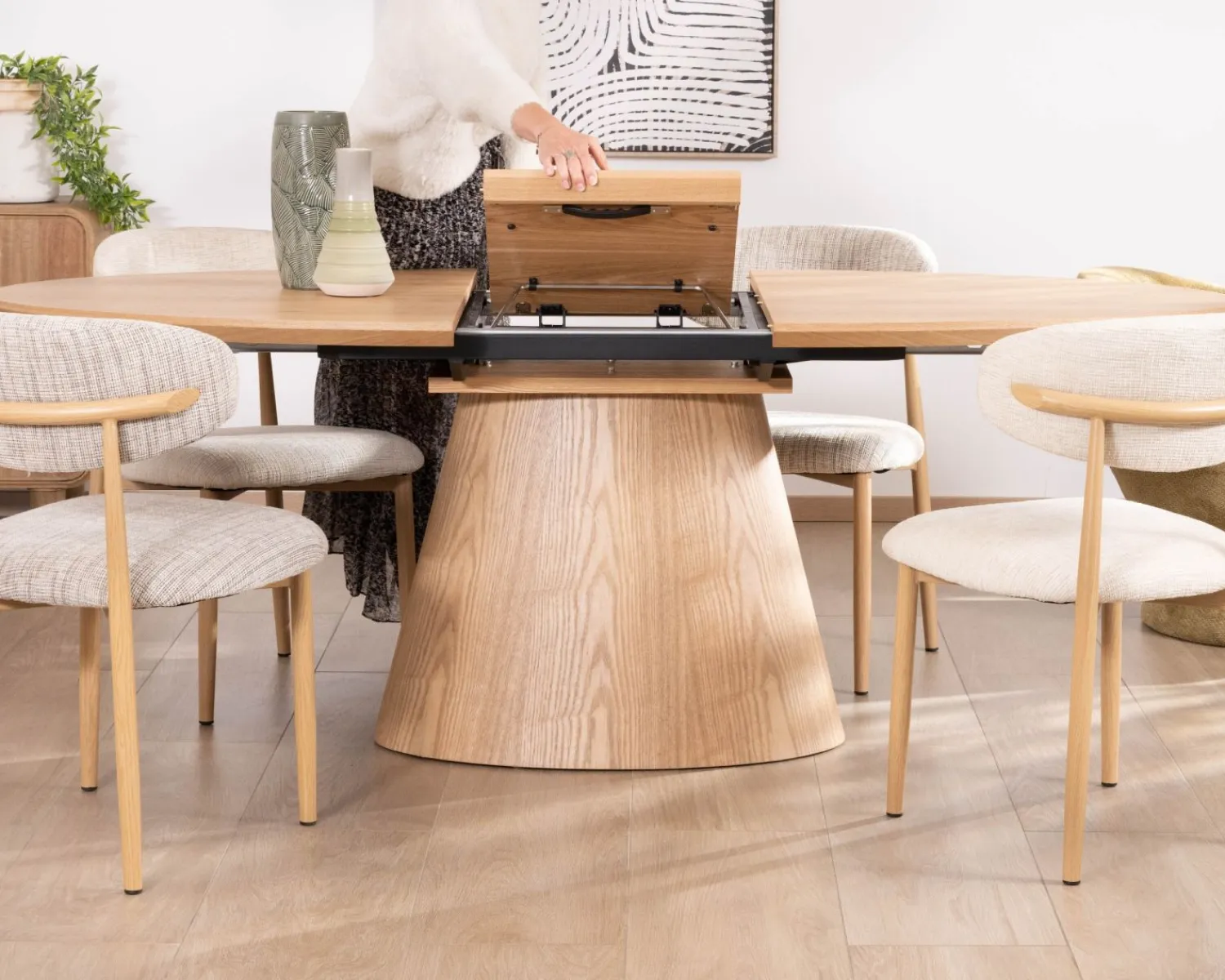 Meuble House Table à manger ovale extensible 160-200 cm aspect chêne "Oria" style contemporain épuré Sale