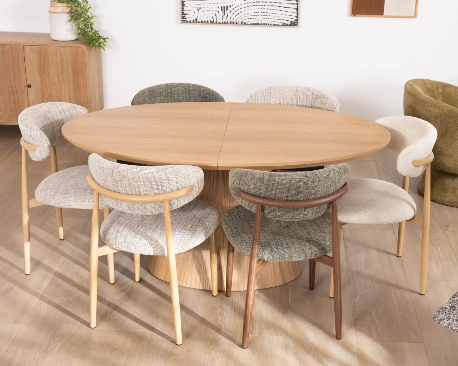 Meuble House Table à manger ovale extensible 160-200 cm aspect chêne "Oria" style contemporain épuré Sale