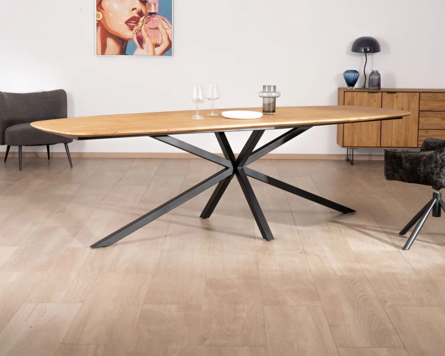 Meuble House Table à manger XXL 280 cm en teck recyclé et pieds mikado "Bahia" forme bateau Sale