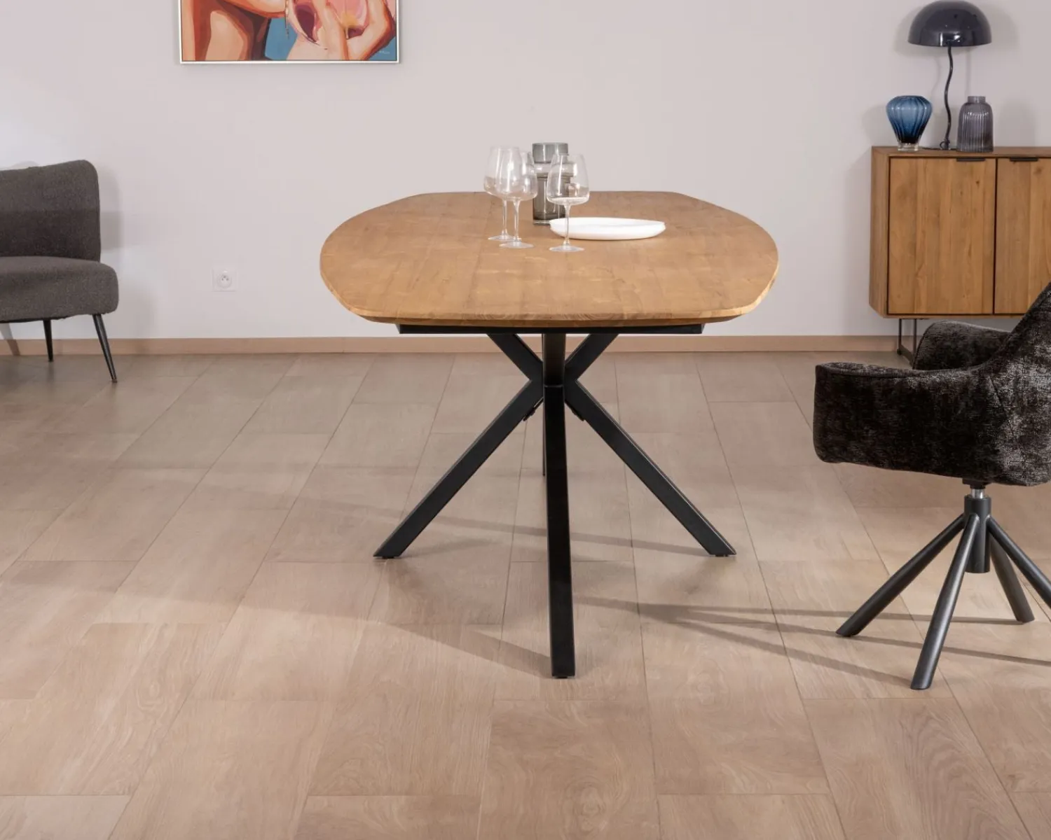 Meuble House Table à manger XXL 280 cm en teck recyclé et pieds mikado "Bahia" forme bateau Sale