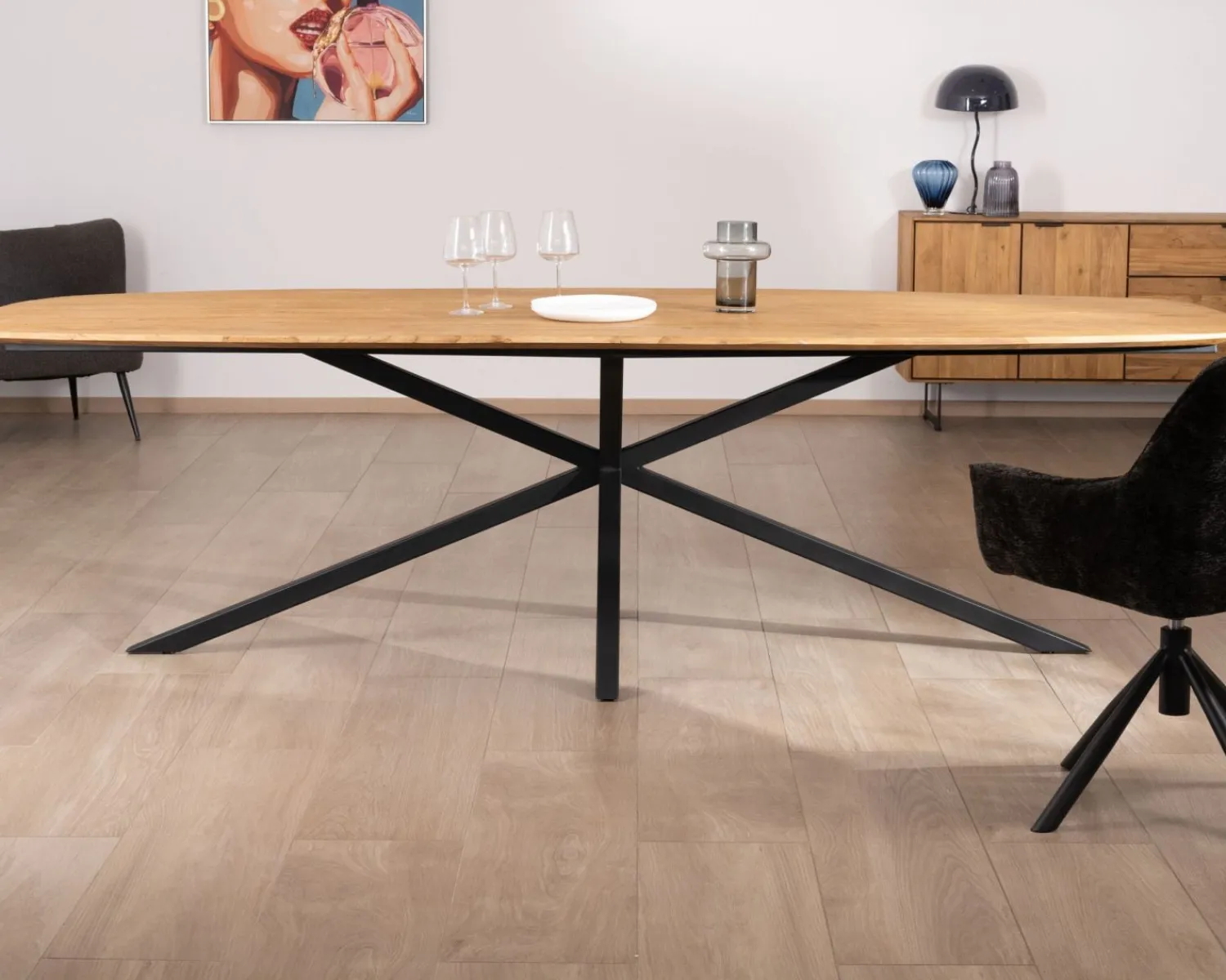 Meuble House Table à manger XXL 280 cm en teck recyclé et pieds mikado "Bahia" forme bateau Sale