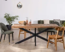 Meuble House Table rectangulaire 180cm acacia finition chevrons piètement métal mikado
