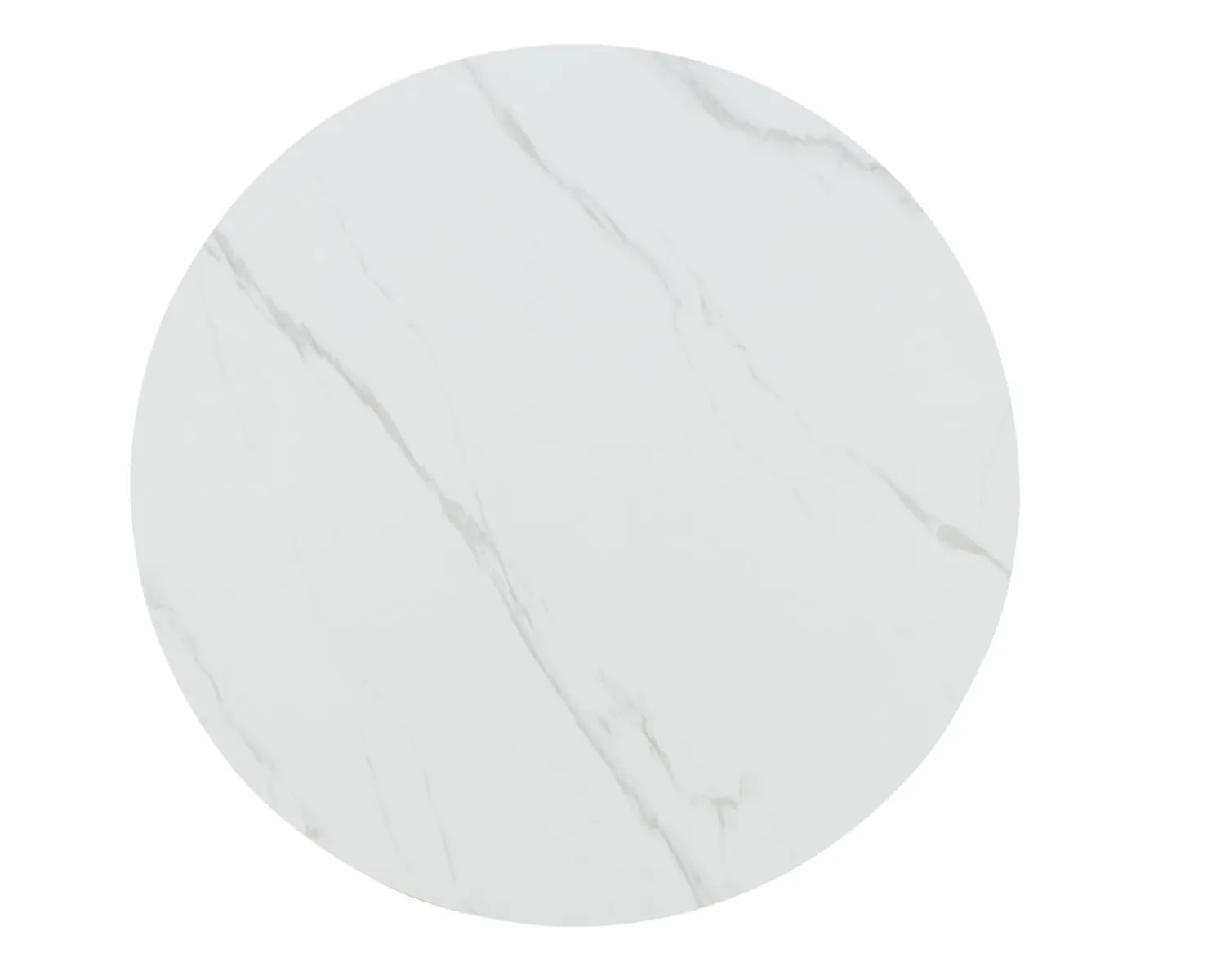 Meuble House Table ronde 120 cm plateau céramique blanc effet marbre "Oria" piètement aspect chêne Discount
