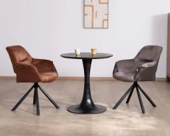 Meuble House Table ronde esprit bistrot en manguier noir et pied tulipe