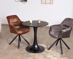 Meuble House Table ronde esprit bistrot en manguier noir et pied tulipe
