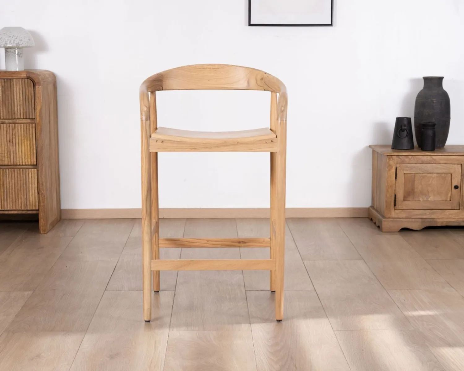Meuble House Tabouret de bar en acacia design épuré avec dosseret "Vogue" Discount