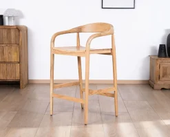 Meuble House Tabouret de bar en acacia design épuré avec dosseret