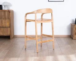 Meuble House Tabouret de bar en acacia design épuré avec dosseret