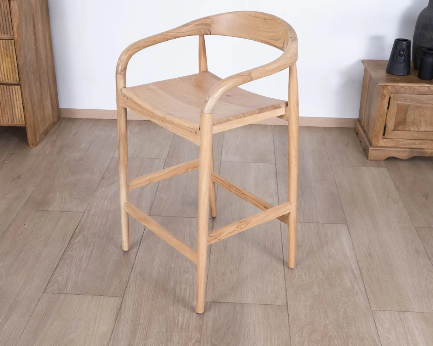 Meuble House Tabouret de bar en acacia design épuré avec dosseret "Vogue" Discount