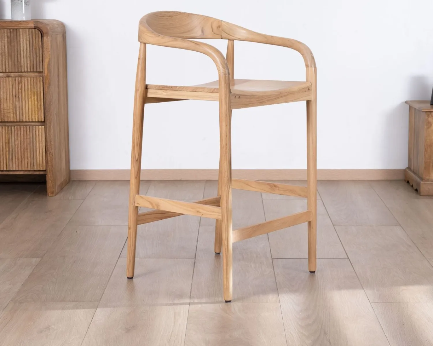 Meuble House Tabouret de bar en acacia design épuré avec dosseret "Vogue" Discount