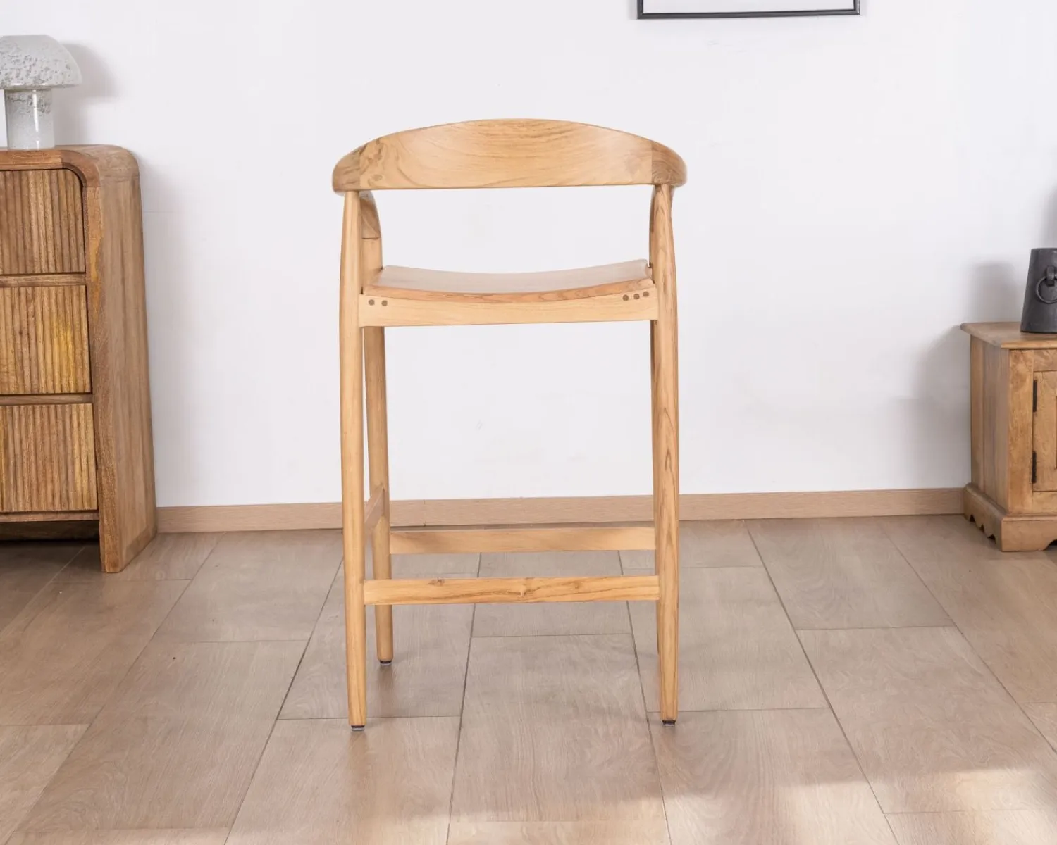 Meuble House Tabouret de bar en acacia design épuré avec dosseret "Vogue" Discount
