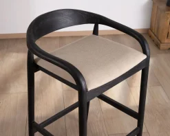 Meuble House Tabouret de bar noir design avec dosseret bois et assise rembourrée 
