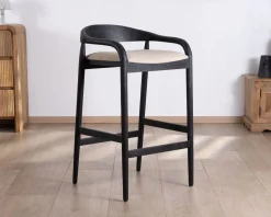Meuble House Tabouret de bar noir design avec dosseret bois et assise rembourrée 