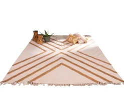 Meuble House Tapis beige en coton orné de jute tressée 120 x 180 cm 