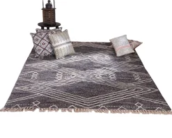 Meuble House Tapis en laine et coton noir motif ethnique "Solira" 120 x 180 cm Clearance