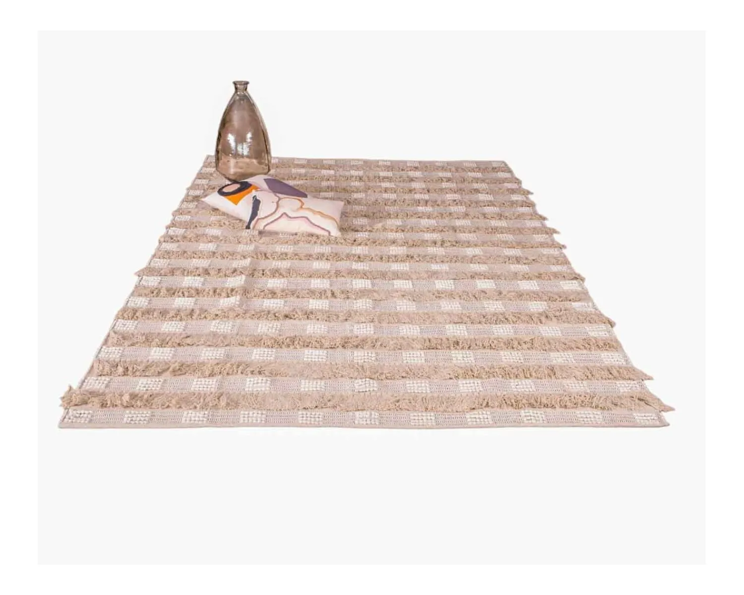 Meuble House Tapis multi textures beige tissé main "Matis" format 200x300cm New