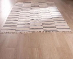 Meuble House Tapis rectangulaire blanc avec franges et rayures bleues "Ethnic" 120x180 cm Discount