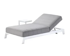 Meuble House Transat matelassé en aluminium blanc et tissu gris qualité supérieure 