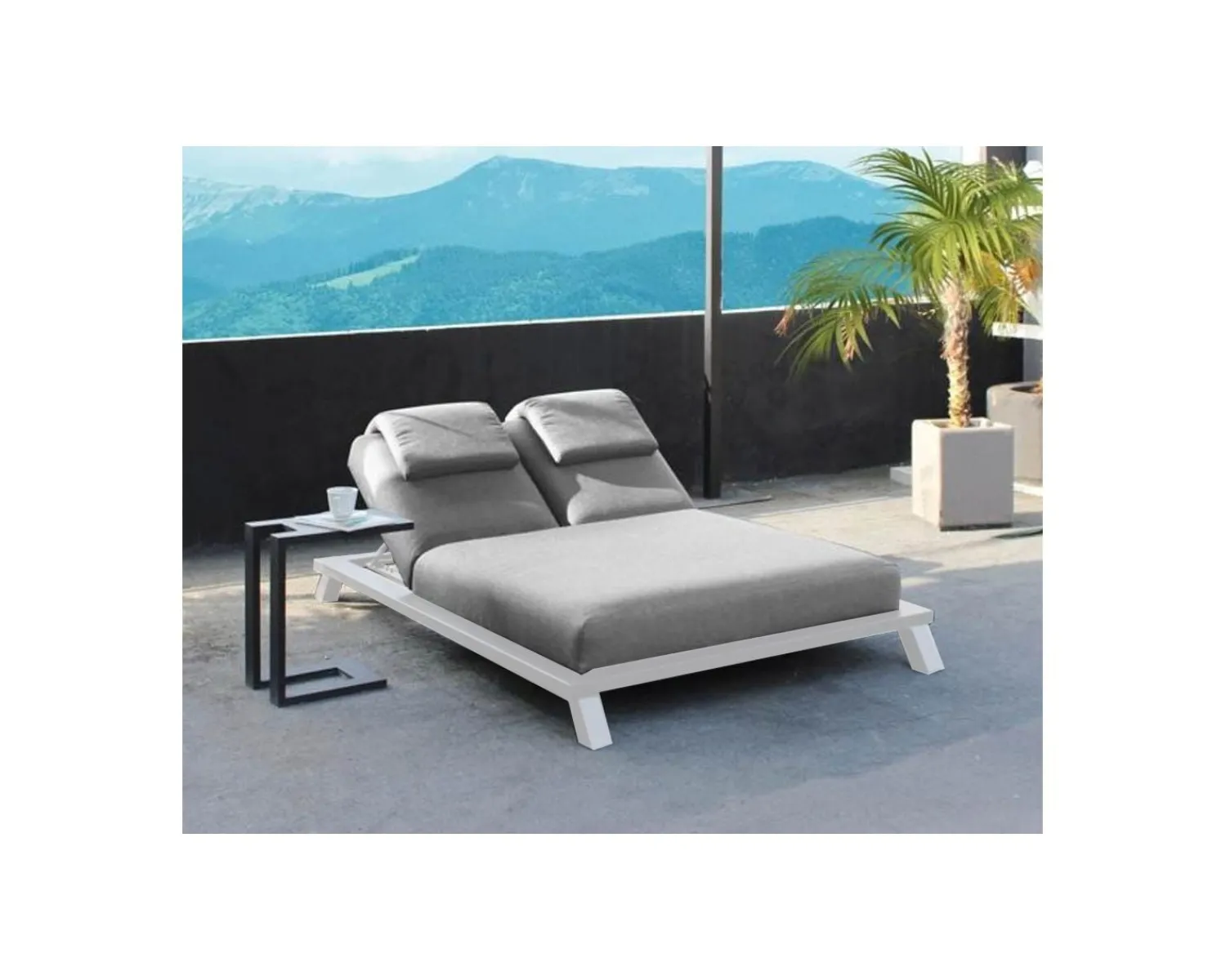 Meuble House Transat 2 places blanc et gris clair tissu Sunbrella "Nusa Pedina" Sale