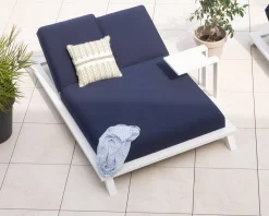 Meuble House Transat 2 places bleu et blanc haut de gamme Sunbrella